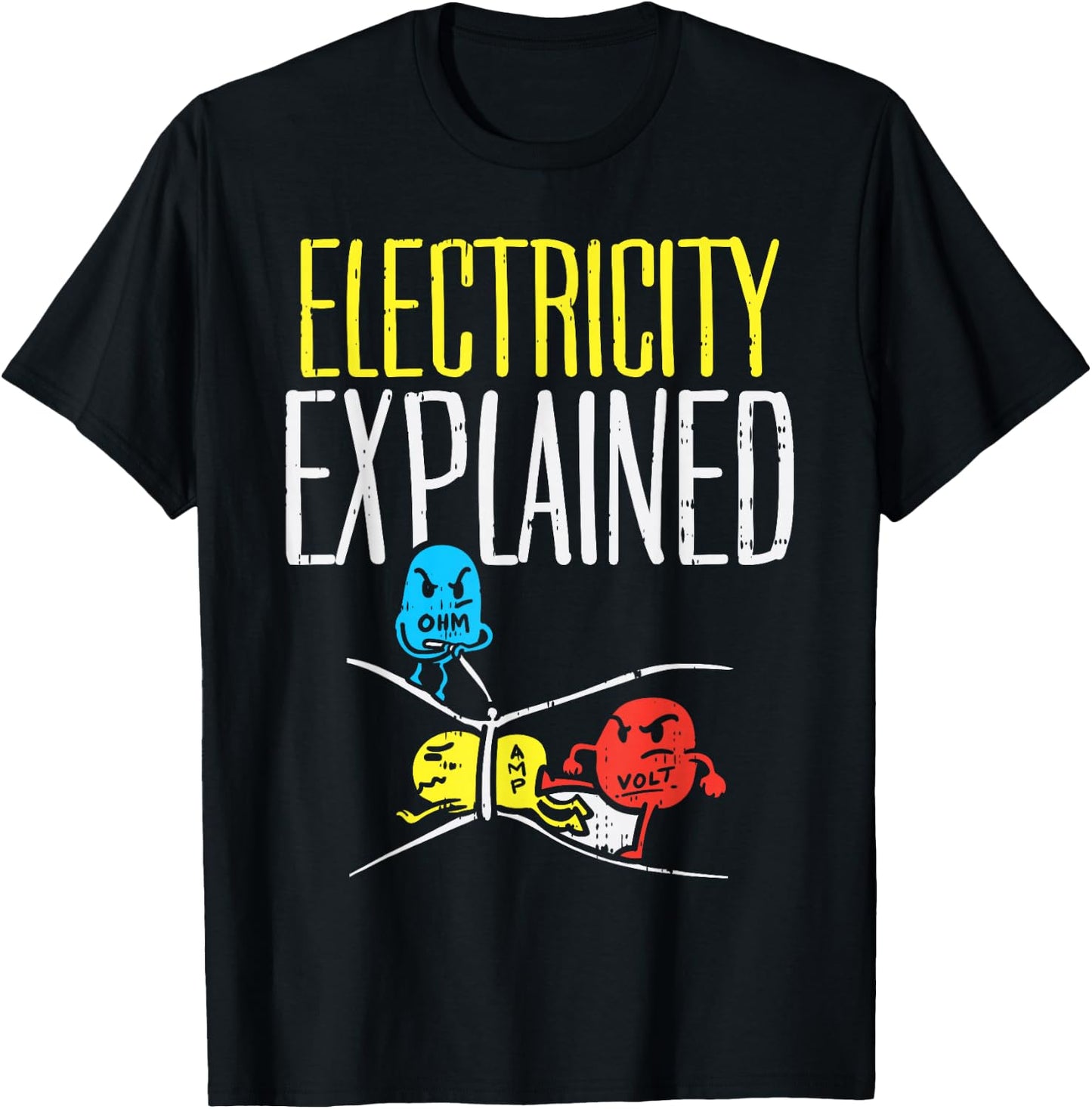 Electricity Explained Funny Electrician Teacher Nerd Gift T-Shirt - T-Shirt | Black