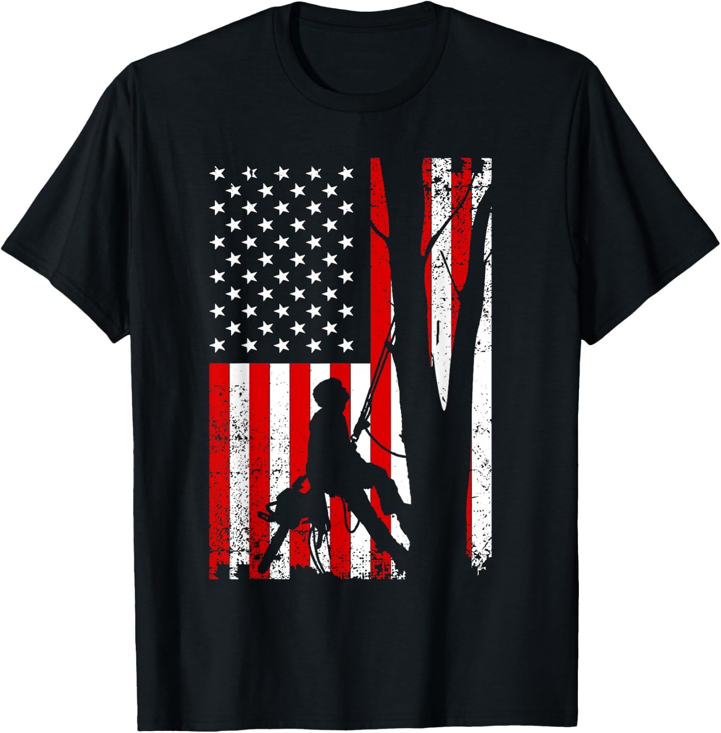 Funny American Flag Arborist Gift Cool Tree Lover T-Shirt - T-Shirt | Black