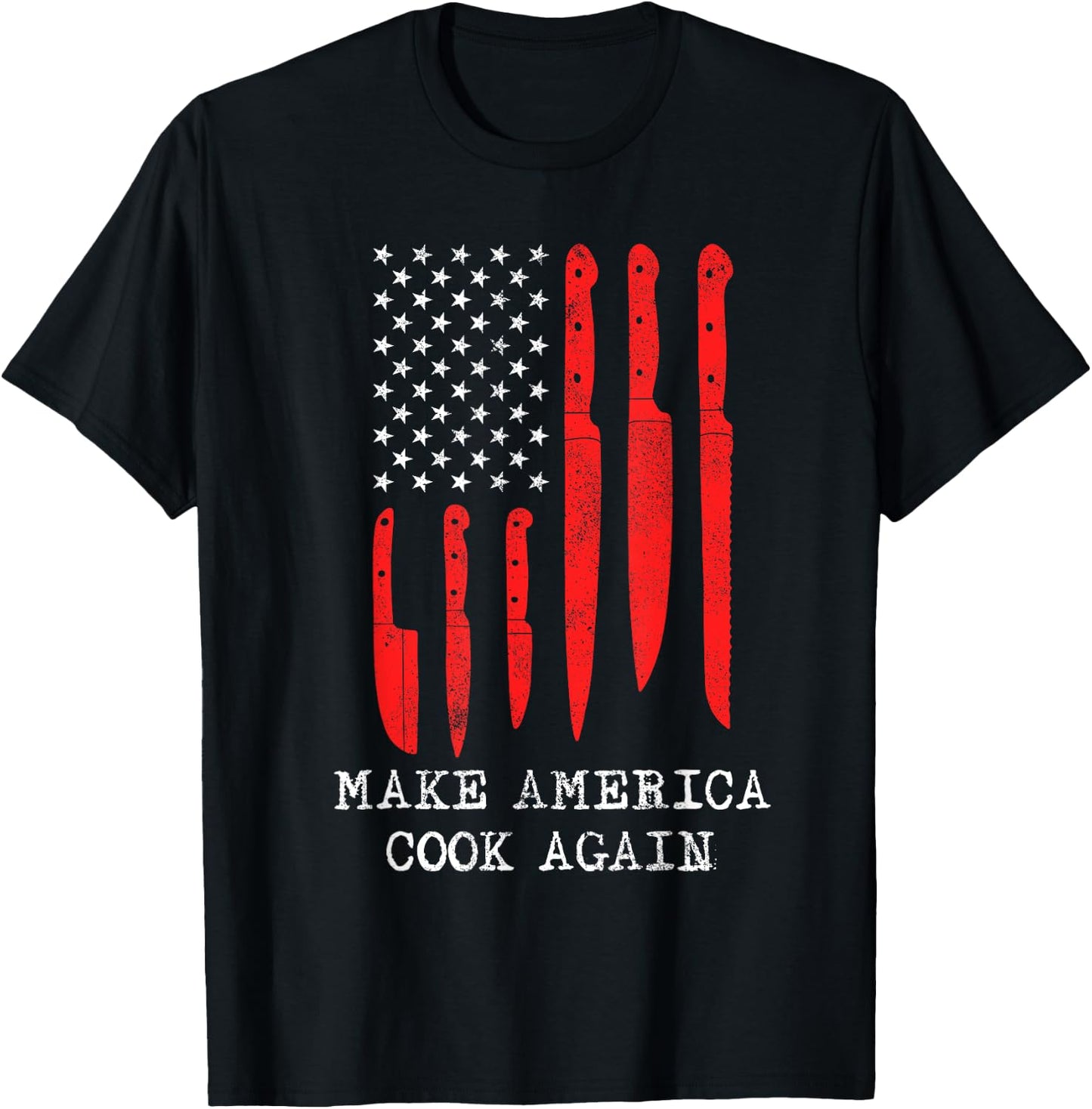 Funny Make America Cook Again Flag Different Knives Chef T-Shirt - T-Shirt | Black