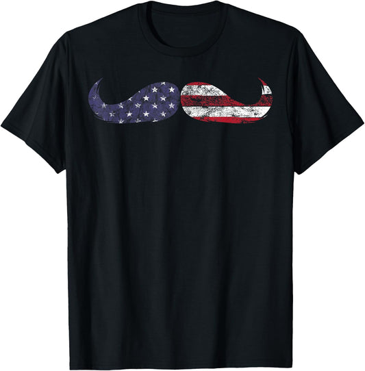 Patriotic USA Flag Mustache 4th of July for Facial Hair Fans T-Shirt - T-Shirt | Black