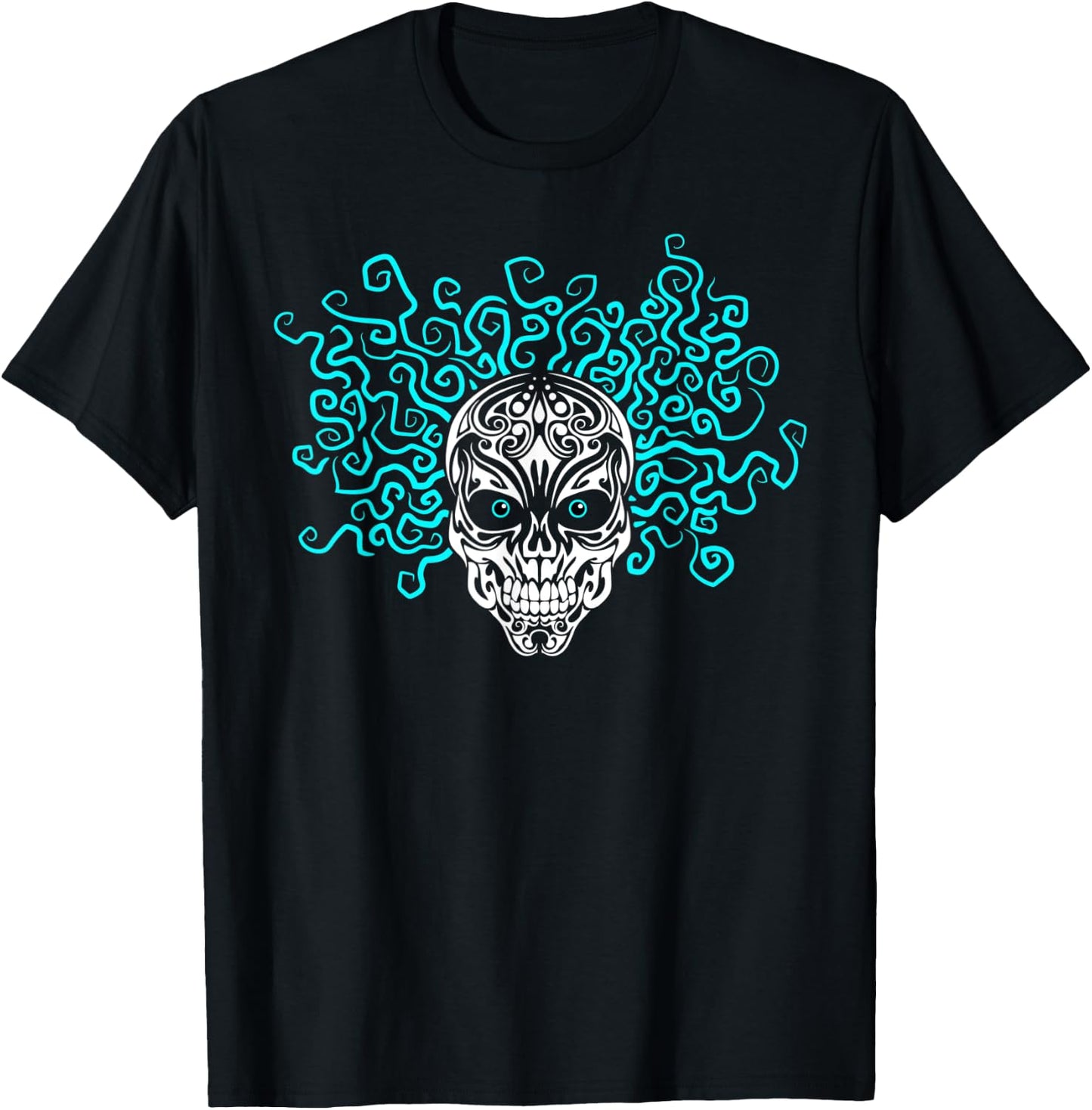 Sugar Skull with Wicked Crazy Hair T-Shirt - T-Shirt | Black