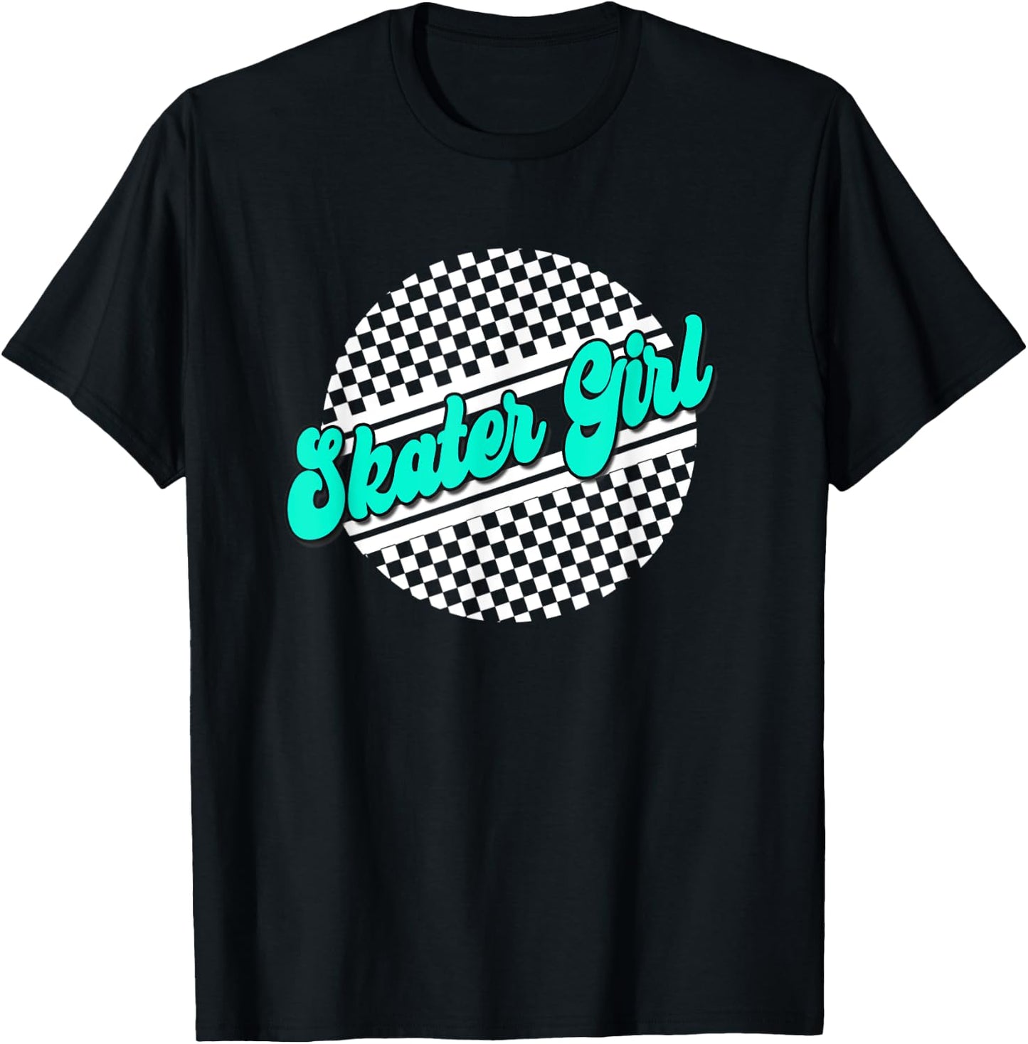 Skater Girl Checkered Skate Wear Blue & White T-Shirt - T-Shirt | Black