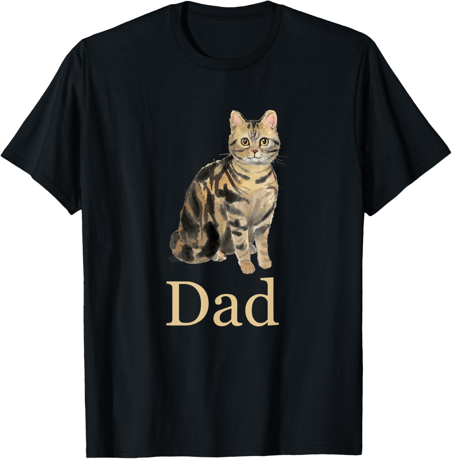 American Shorthair Brown Tabby Cat Dad Shirt Daddy Father Women Kids T-Shirt - T-Shirt | Black