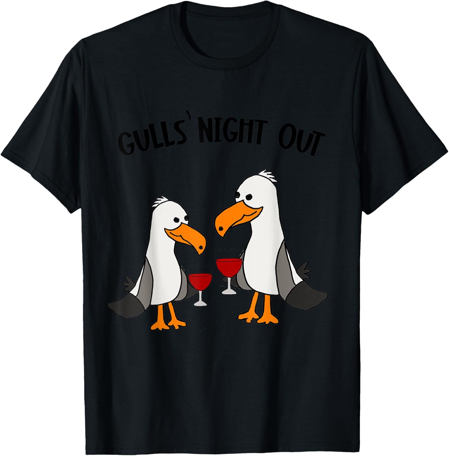 Smileteesbirdsa Funny Gulls Night Out Seagulls and Wine Pun T-Shirt - T-Shirt | Black