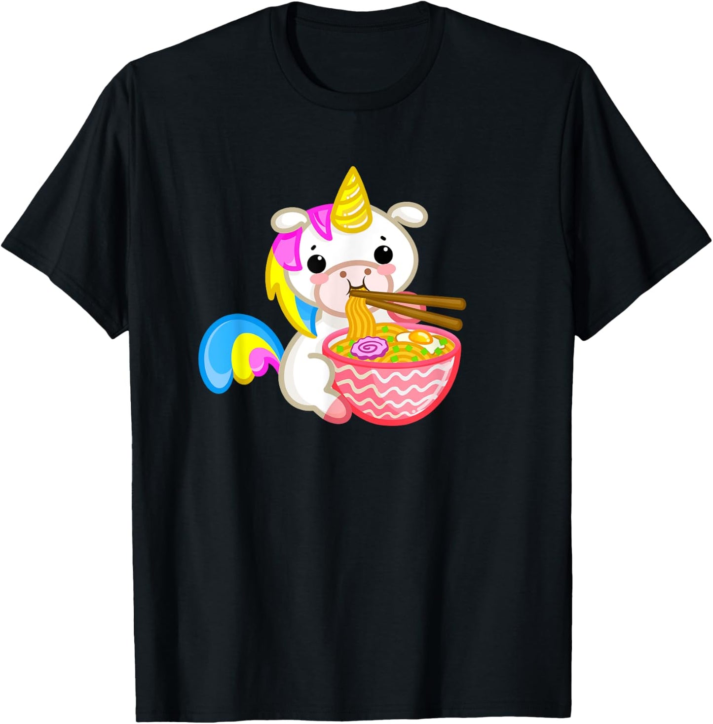 Unicorn Eating Ramen Kawaii Japanese Noodles Anime Teen Girl T-Shirt - T-Shirt | Black