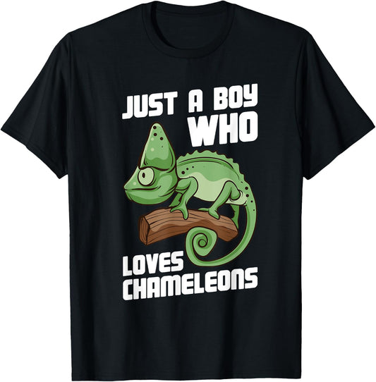Just a Boy Who Loves Chameleons Cute Lizard Chameleon T-Shirt - T-Shirt | Black