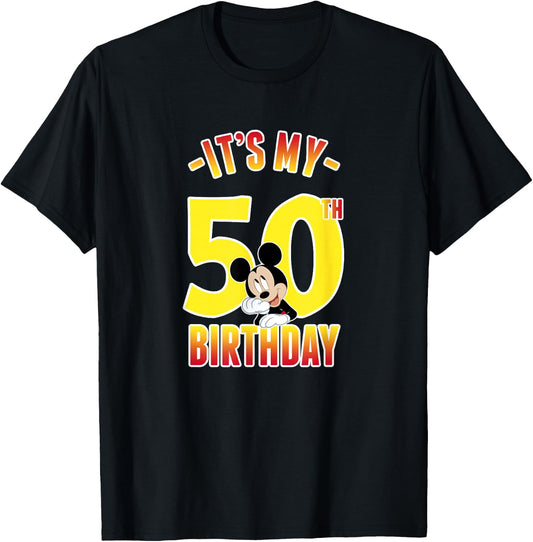 Disney Mickey Mouse It's My 50th Birthday Gradient Portrait T-Shirt - T-Shirt | Black