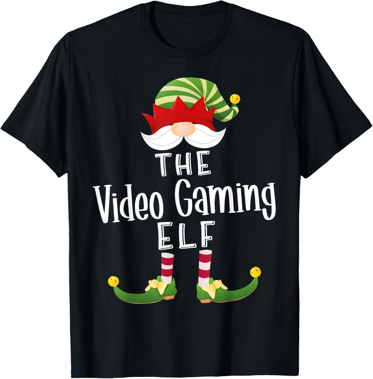 Video Gaming Elf Group Christmas Funny Pajama Party T-Shirt - T-Shirt | Black