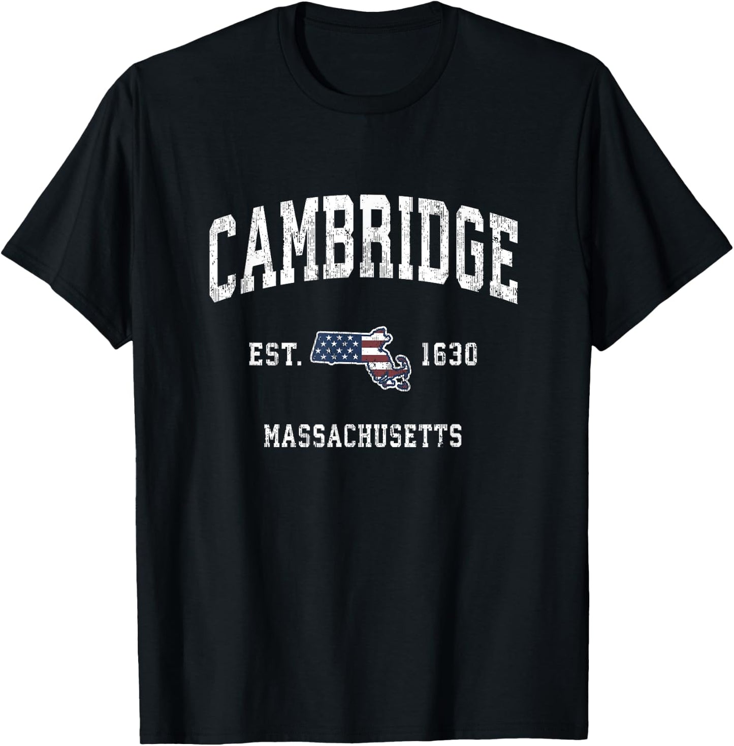 Cambridge Massachusetts MA Vintage American Flag Design T-Shirt - T-Shirt | Black