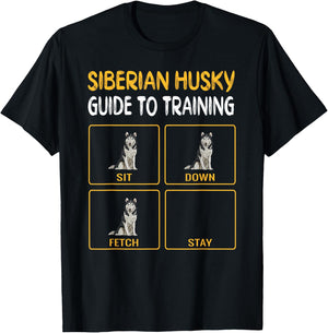 Funny Siberian Husky Guide to Training Dog Obedience T-Shirt - T-Shirt | Black