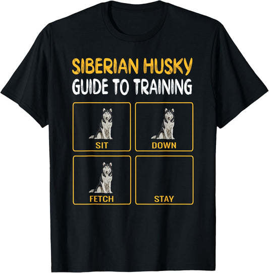 Funny Siberian Husky Guide to Training Dog Obedience T-Shirt - T-Shirt | Black