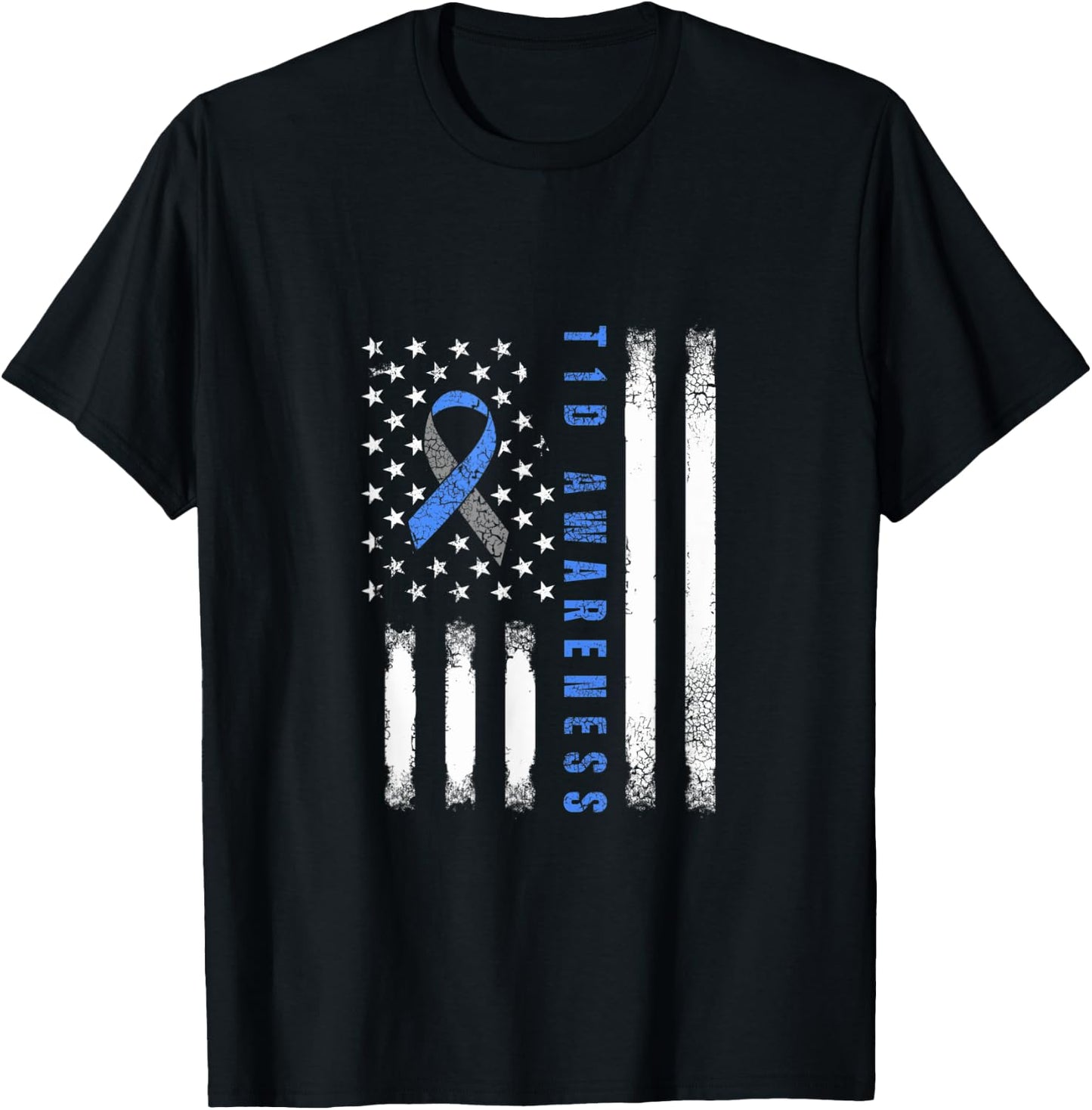Type 1 Diabetes Awareness USA Flag T1D Warrior Survivor Women Men T-Shirt - T-Shirt | Black