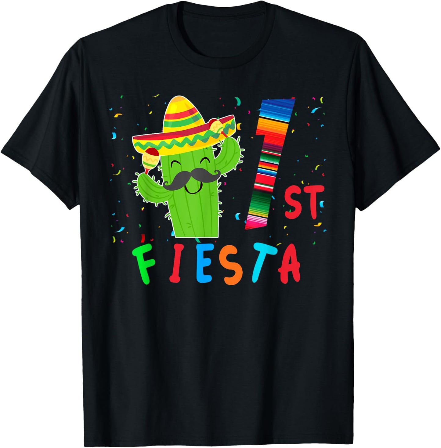 Mexican Birthday Theme Party Matching Group Fiesta 1st T-Shirt - T-Shirt | Black