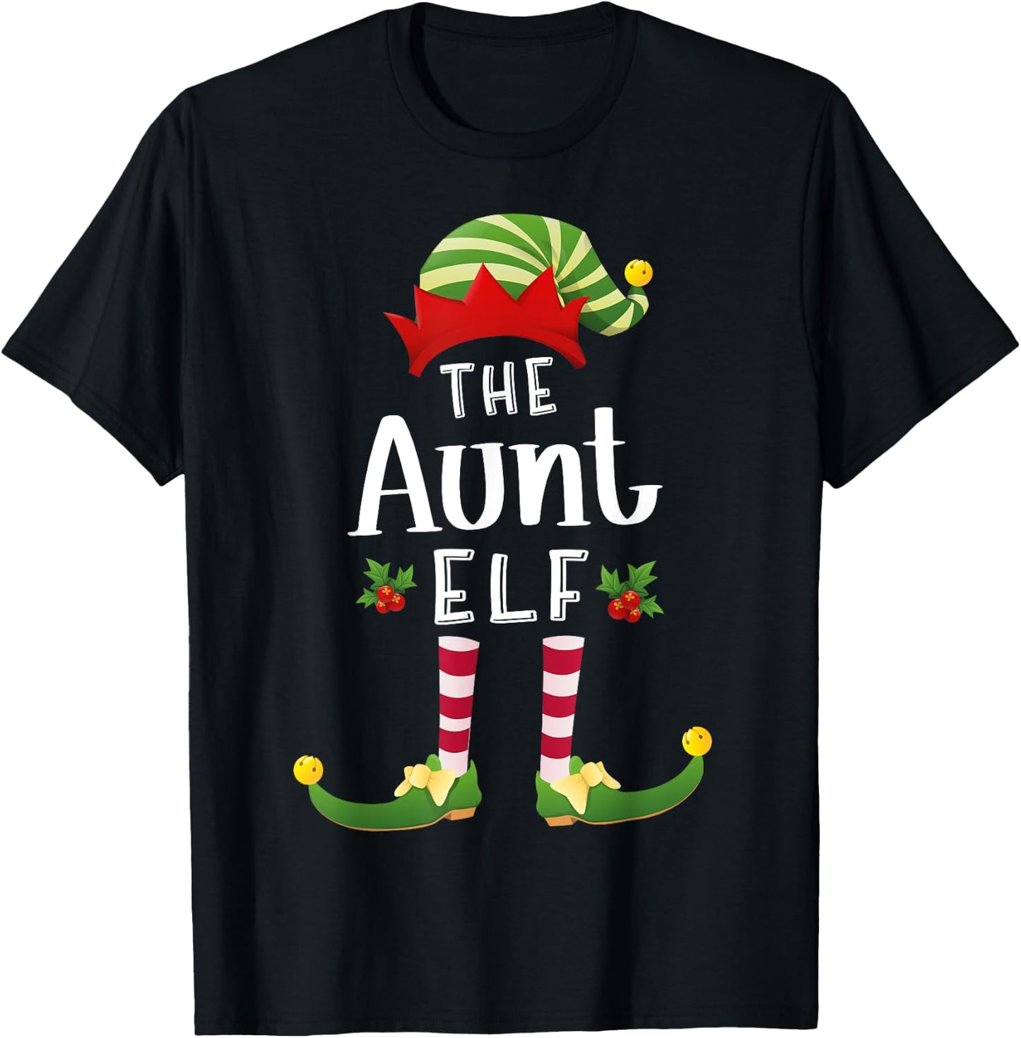 Aunt Christmas Elf Matching Pajama X-Mas Party T-Shirt - T-Shirt | Black
