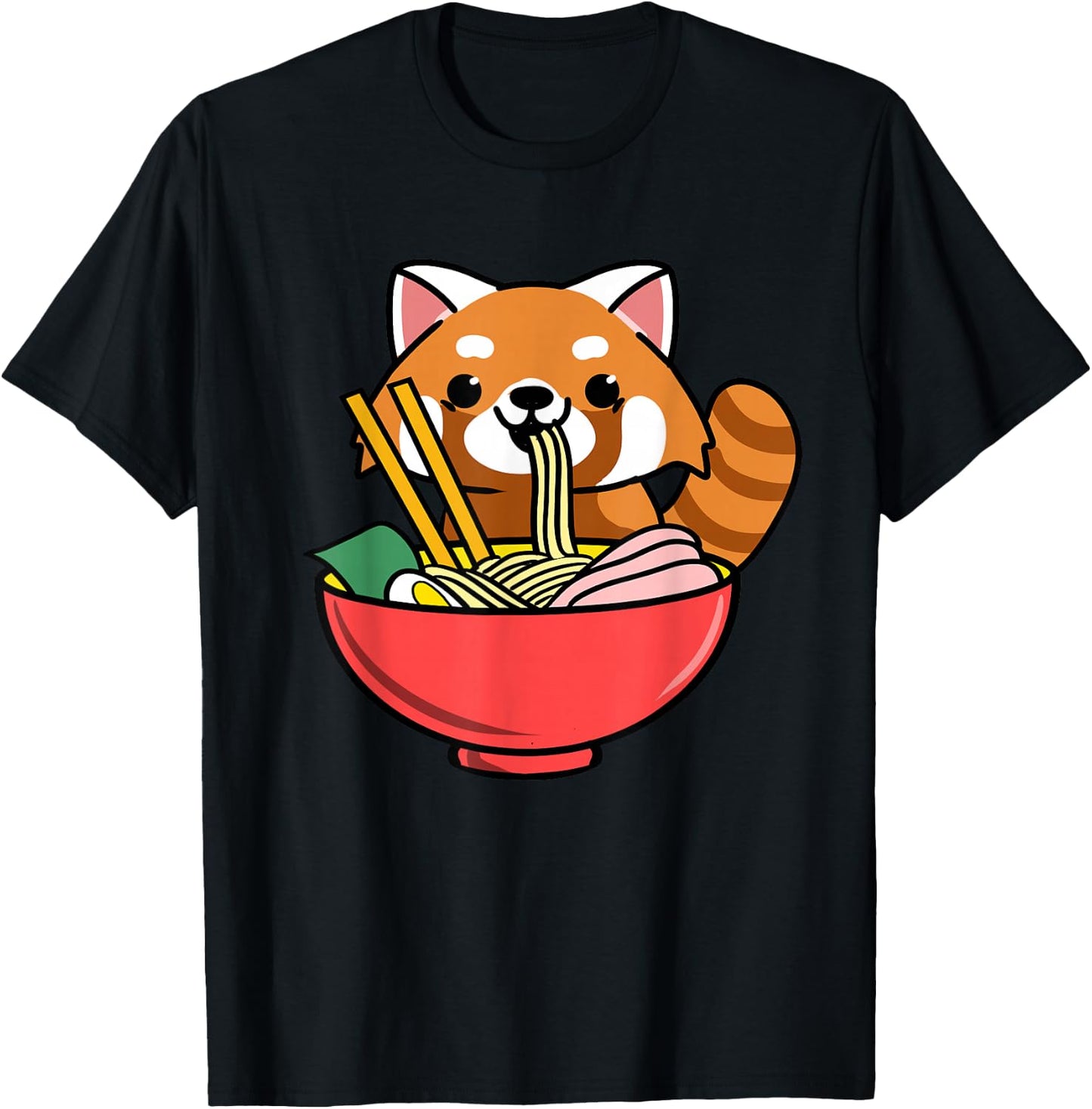 Red Panda Eating Ramen T-Shirt - T-Shirt | Black