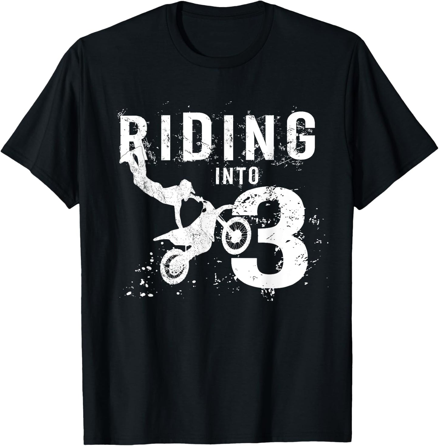 Riding Into 3 Years Old 3rd Birthday Boy Dirt Bike Party T-Shirt - T-Shirt | Black