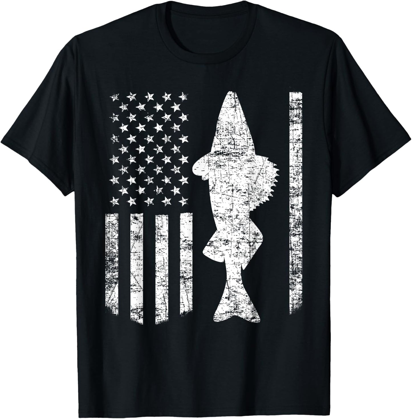 Walleye Fishing American Flag Fisherman Gift T-Shirt - T-Shirt | Black