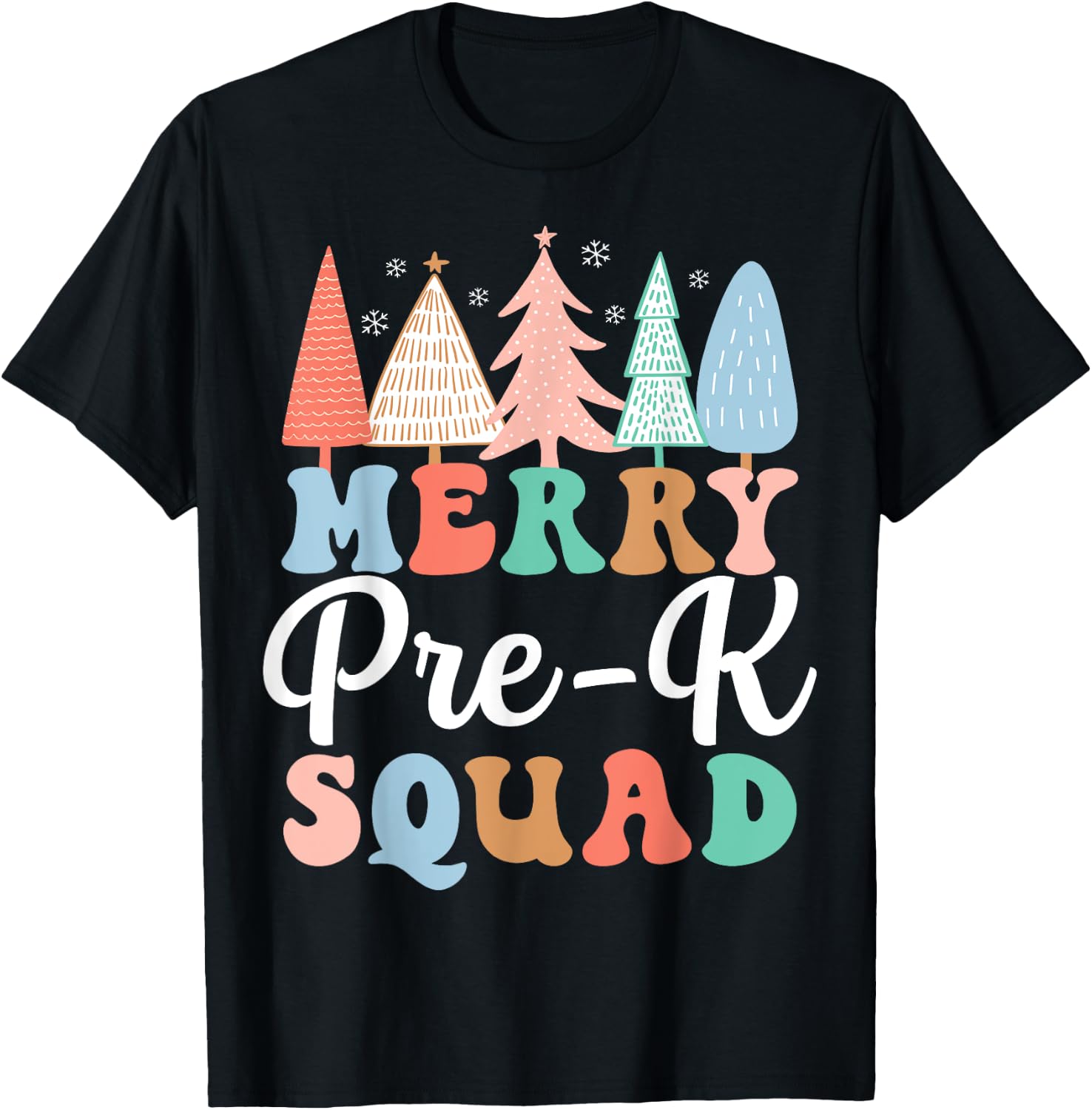 Merry Pre-K Squad PreK Teacher Preschool PreK Christmas Tree T-Shirt - T-Shirt | Black
