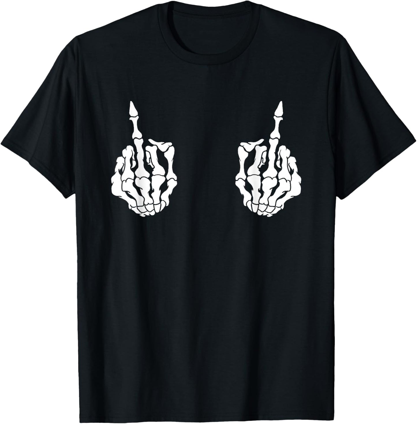Skeleton Funny Middle Finger Fuck You Halloween T-Shirt - T-Shirt | Black