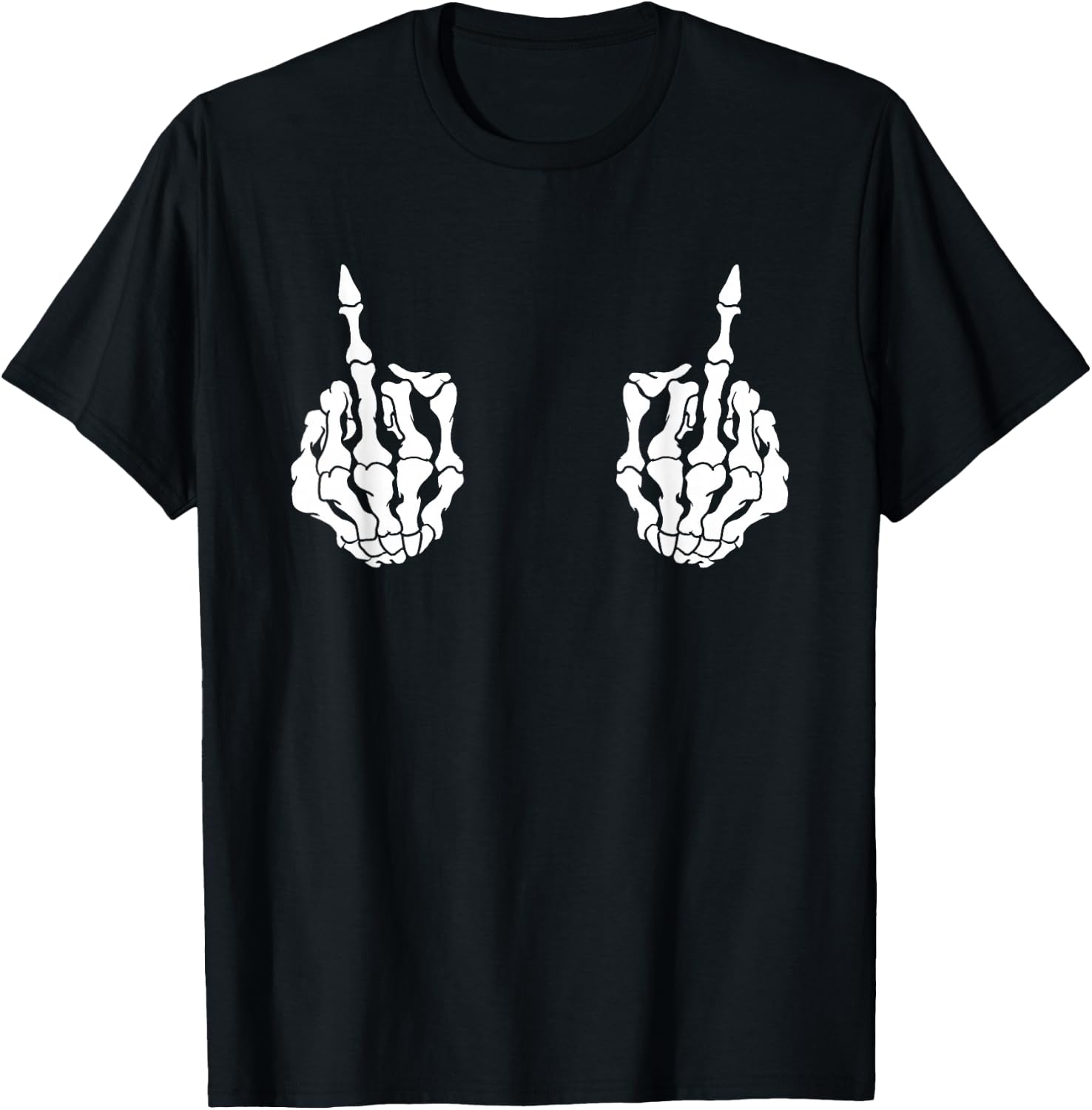 Skeleton Funny Middle Finger Fuck You Halloween T-Shirt - T-Shirt | Black