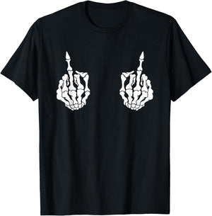 Skeleton Funny Middle Finger Fuck You Halloween T-Shirt - T-Shirt | Black