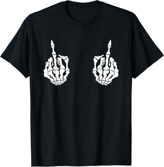 Skeleton Funny Middle Finger Fuck You Halloween T-Shirt - T-Shirt | Black