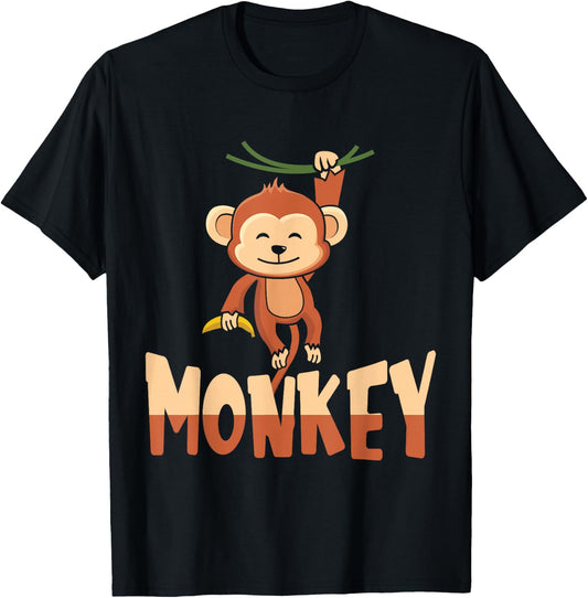 Zoo Animal Toddlers Kids Gift Cute Monkey T-Shirt - T-Shirt | Black
