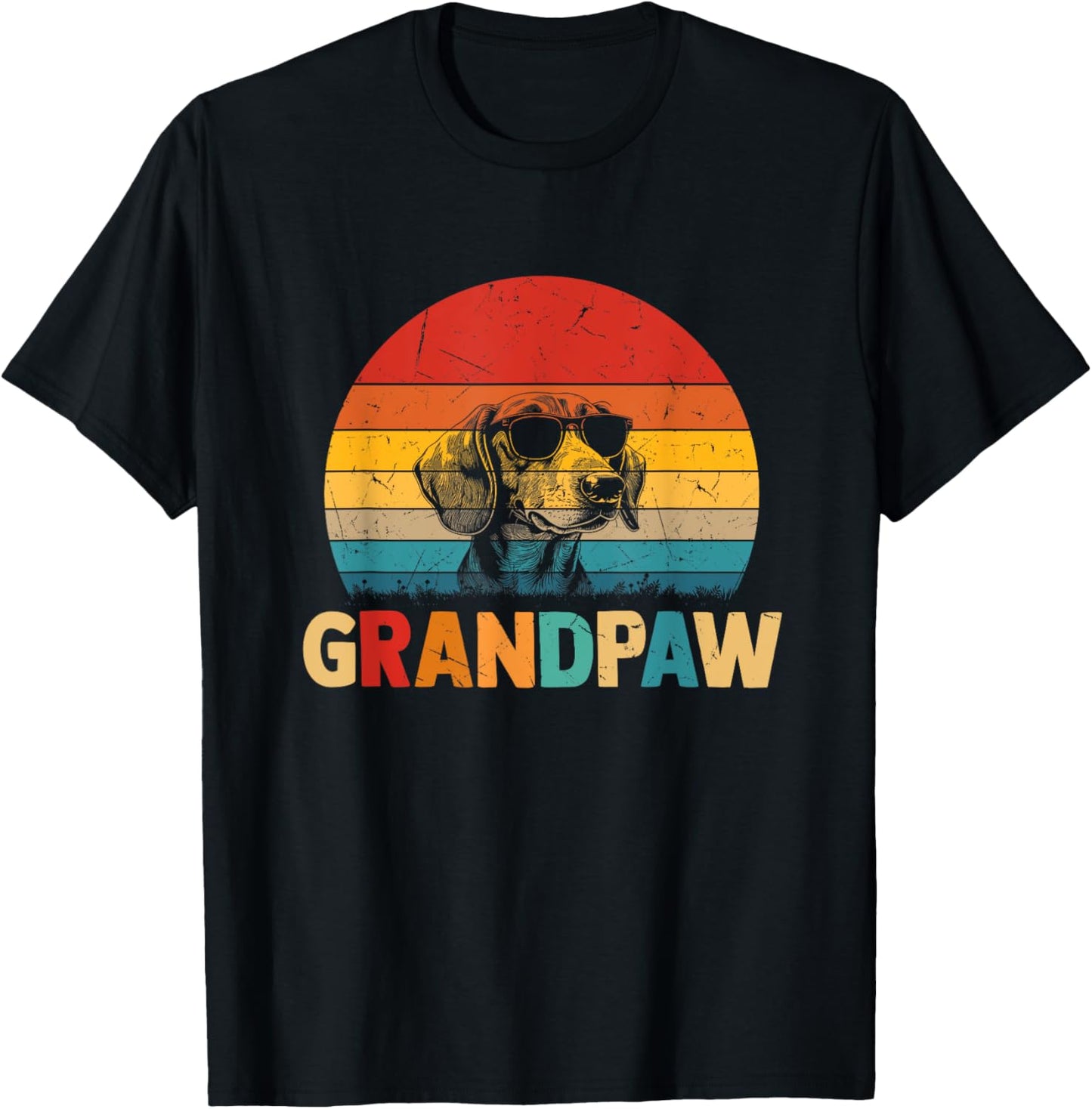 Funny Grandpaw Retro Vintage Dachshund Lover Grandpa Fathers T-Shirt - T-Shirt | Black