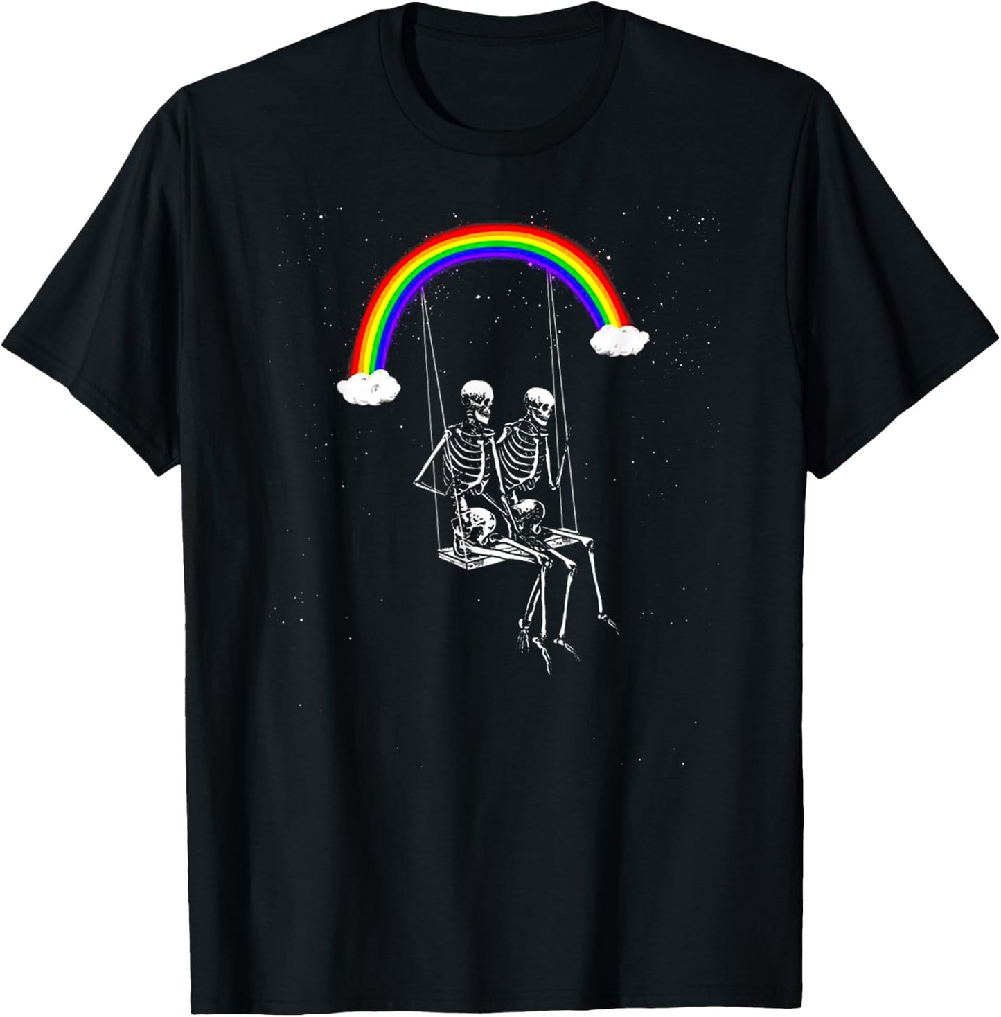 Skeleton Rainbow Swing Funny Spooky Halloween Costume Design T-Shirt - T-Shirt | Black