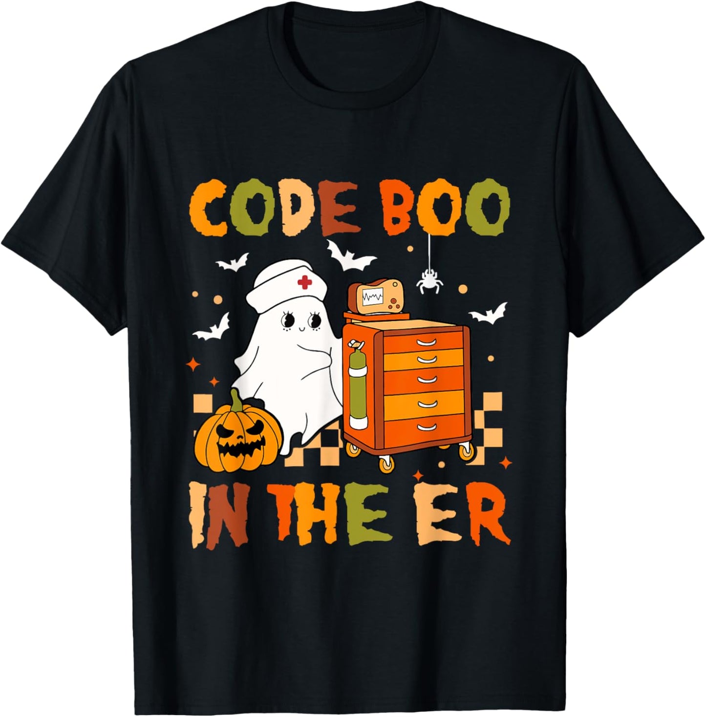 Halloween ER Costume Code Boo In The ER Nurse Crew Ghost T-Shirt - T-Shirt | Black