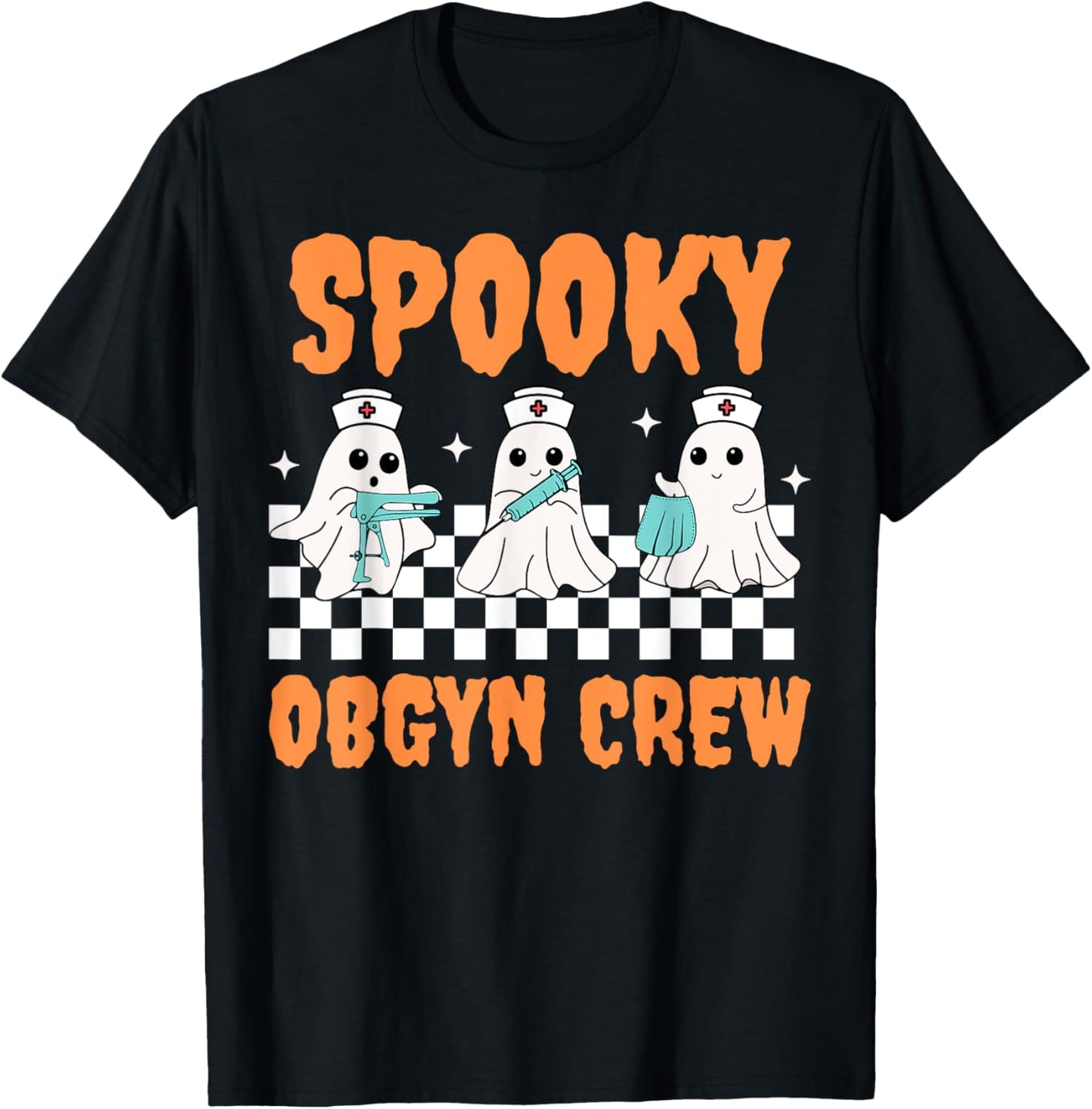 Retro Spooky OBGYN Crew Ghost Obstetrics Nurse Halloween T-Shirt - T-Shirt | Black