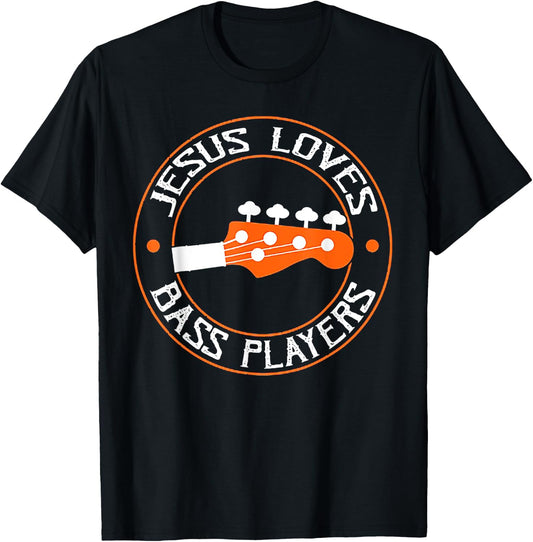 Jesus Loves Bass Players Retro Vintage T-Shirt - T-Shirt | Black