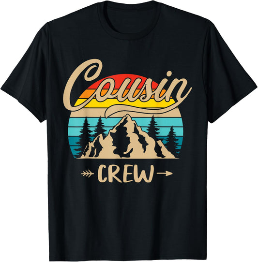 Cousin Crew Camping Sunset Summer Camp Retro Matching Trip T-Shirt - T-Shirt | Black
