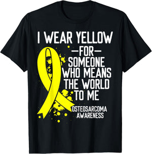 Osteosarcoma Awareness Wear Yellow Ribbon Bone Cancer T-Shirt - T-Shirt | Black