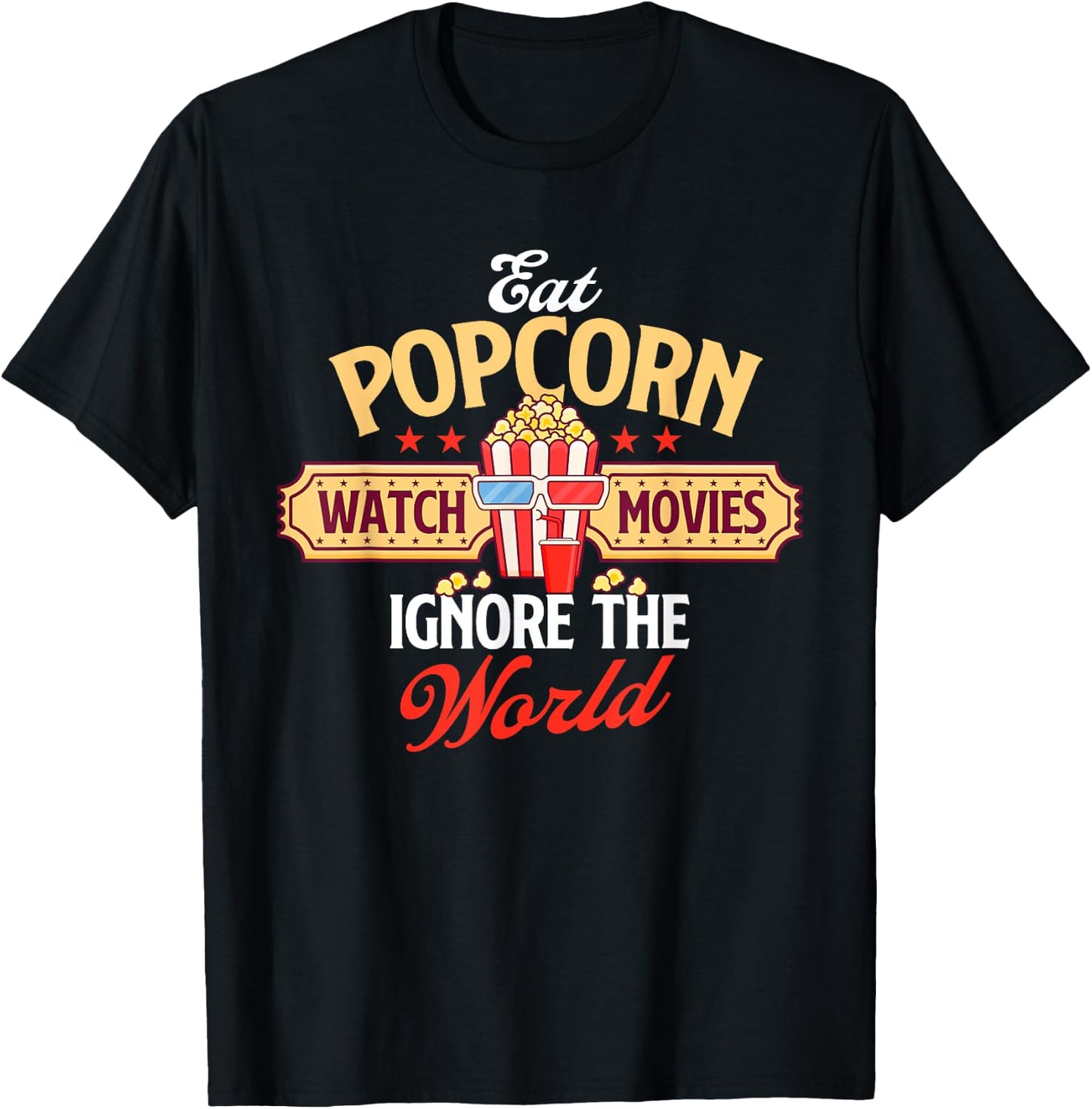 Eat Popcorn Watch Movies - Caramel Corn Popped Corn T-Shirt - T-Shirt | Black