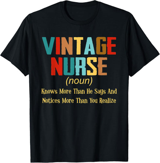 Vintage Nurse Knows More Than He Says Christmas Gift T-Shirt - T-Shirt | Black