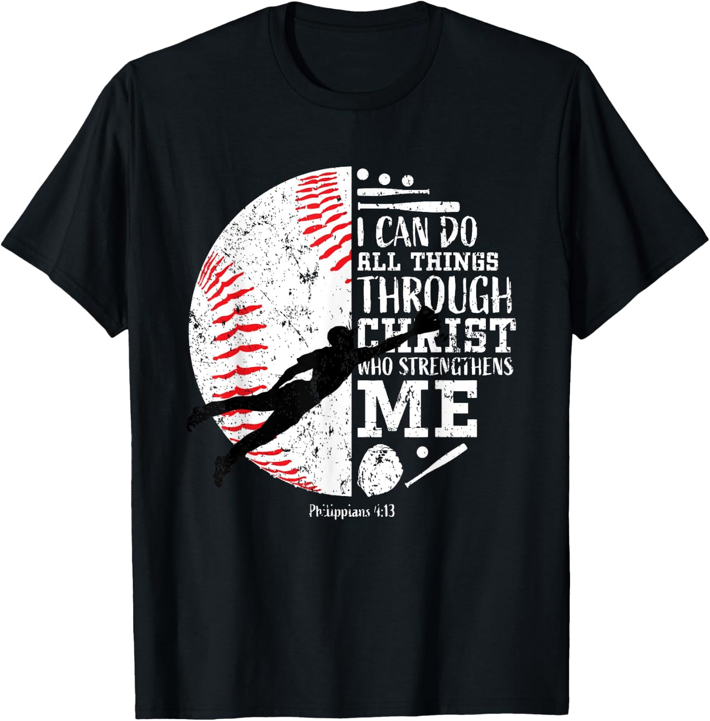 Boys Baseball Gifts Kids Teens Team Christian Bible Verse T-Shirt - T-Shirt | Black