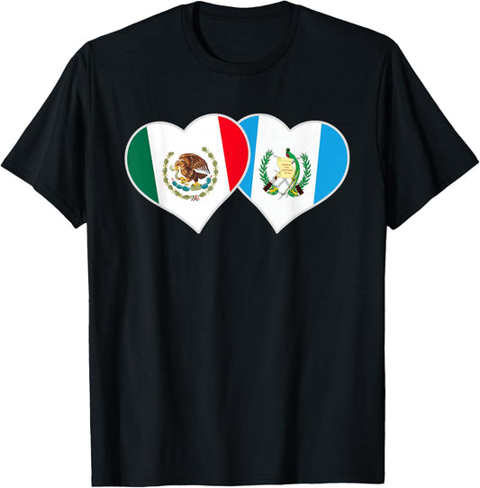 Mexican Guatemalan Flag Love Mexico Guatemala Heart T-Shirt - T-Shirt | Black