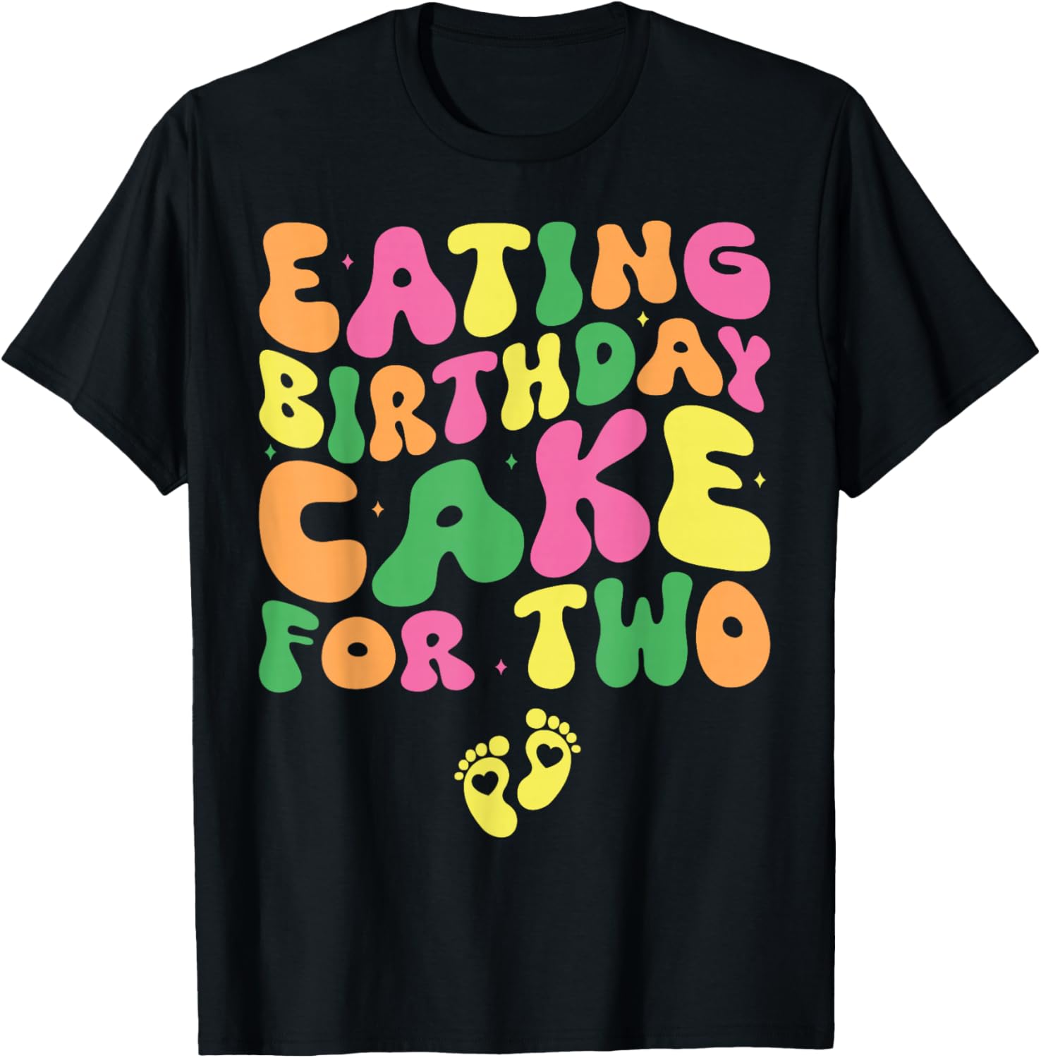 Birthday Pregnancy Announcement Apparel Co. Eating Birthday Cake For Two Pregnancy Announcement - Black, Small, -Adults, Short Sleeve T-Shirt - T-Shirt | Black