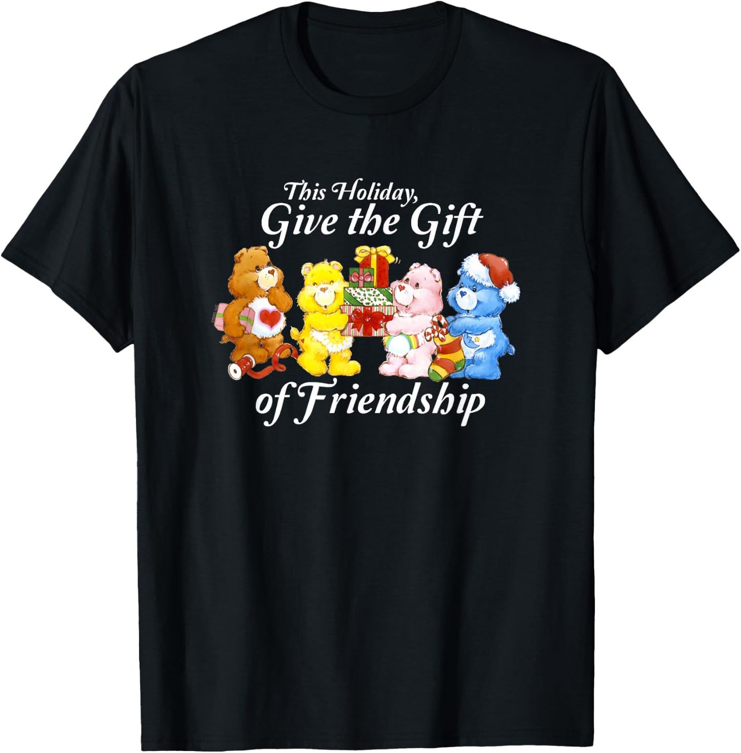 Care Bears Give the Gift of Friendship Christmas Cartoon T-Shirt - T-Shirt | Black