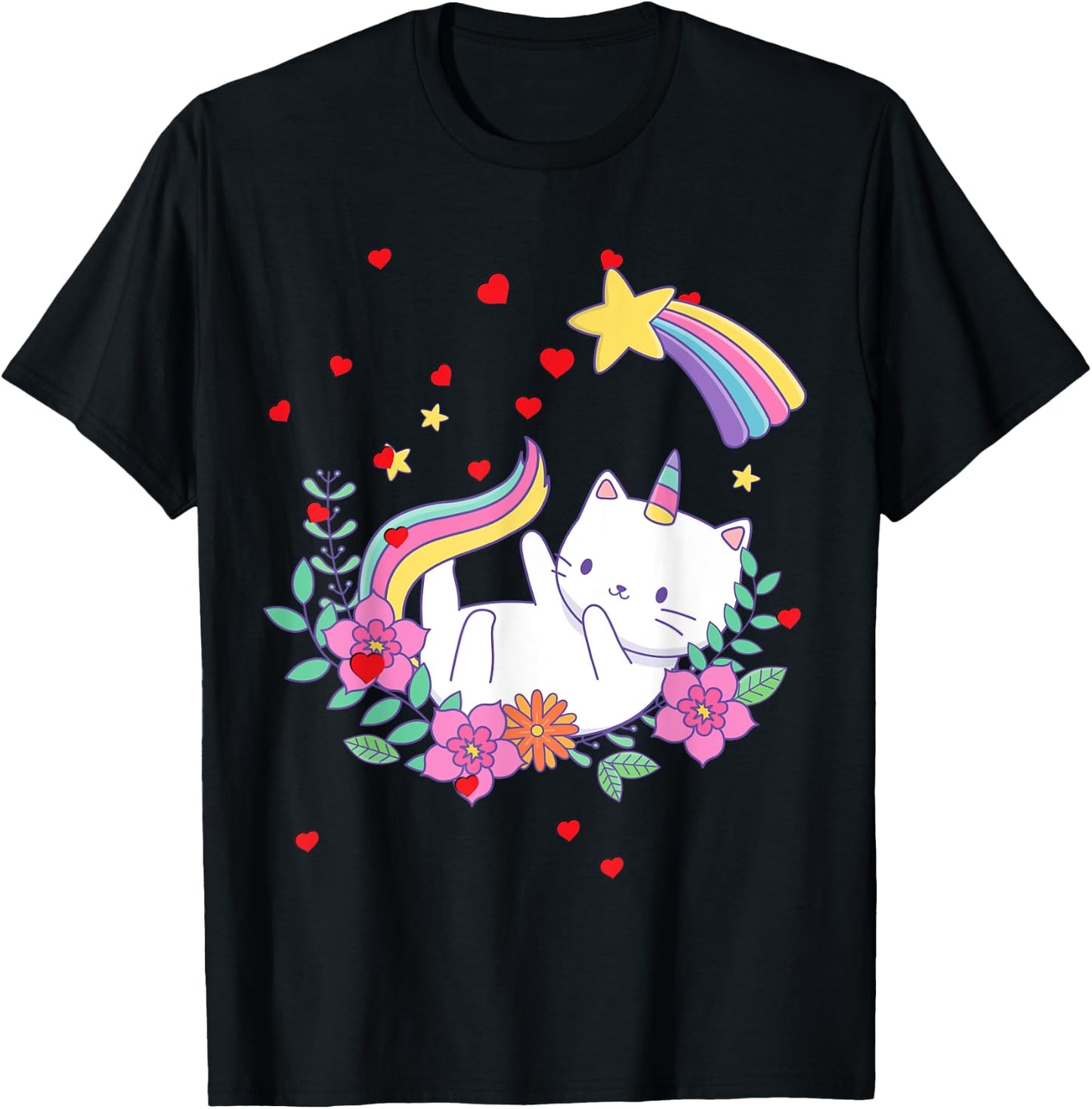 Valentines Unicorn Cat Kittycorn T-Shirt - T-Shirt | Black
