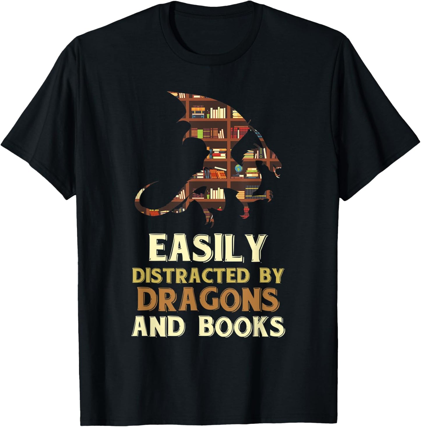 Easily Distracted By Dragons And Books Dragon T-Shirt - T-Shirt | Black