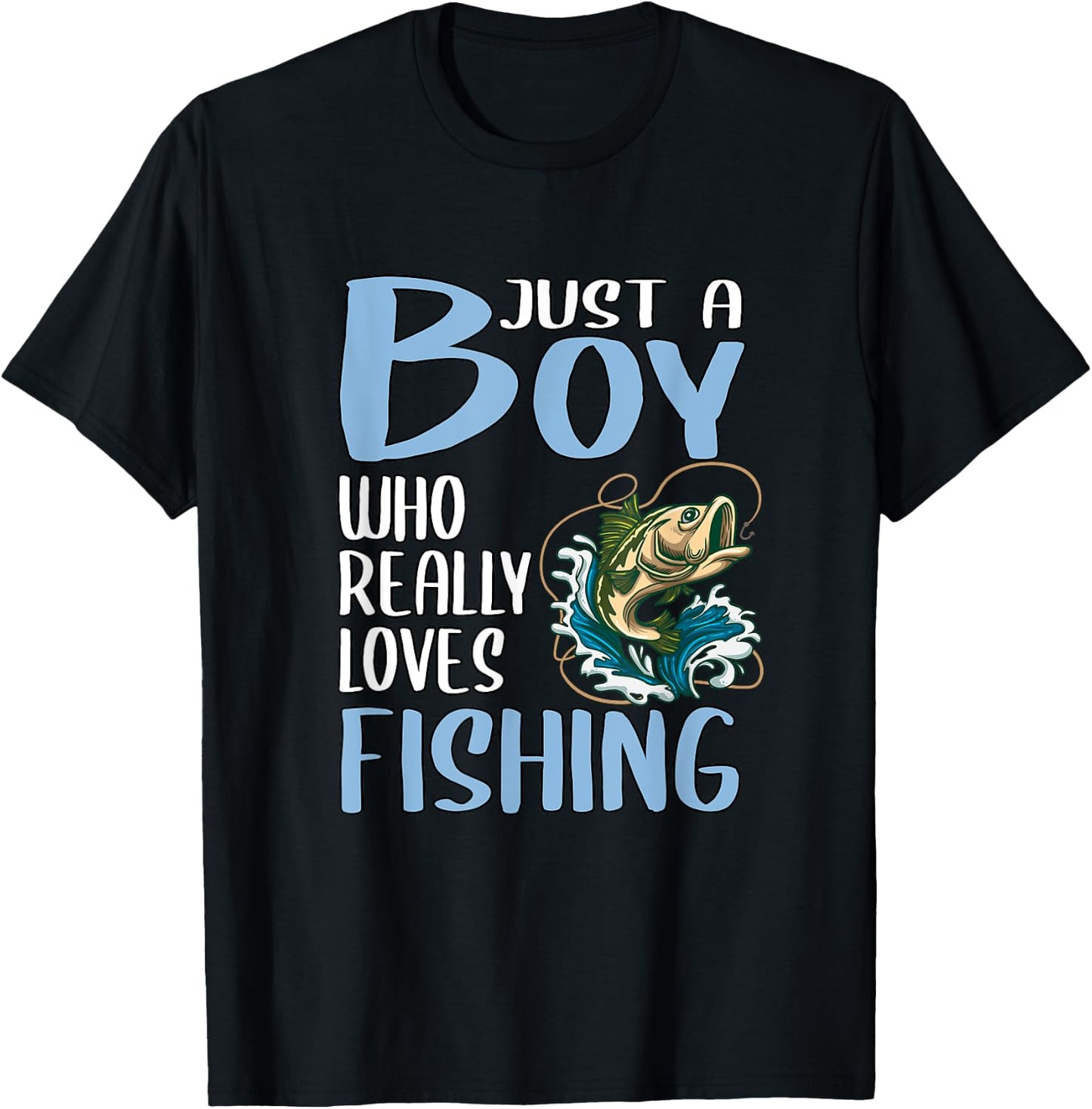 Fishing Gift Just A Boy Who Really Loves Fishing T-Shirt - T-Shirt | Black