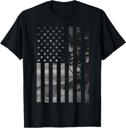 Funny American Flag Hawaiian Gift Men Women Cool Hawaii Trip T-Shirt - T-Shirt | Black