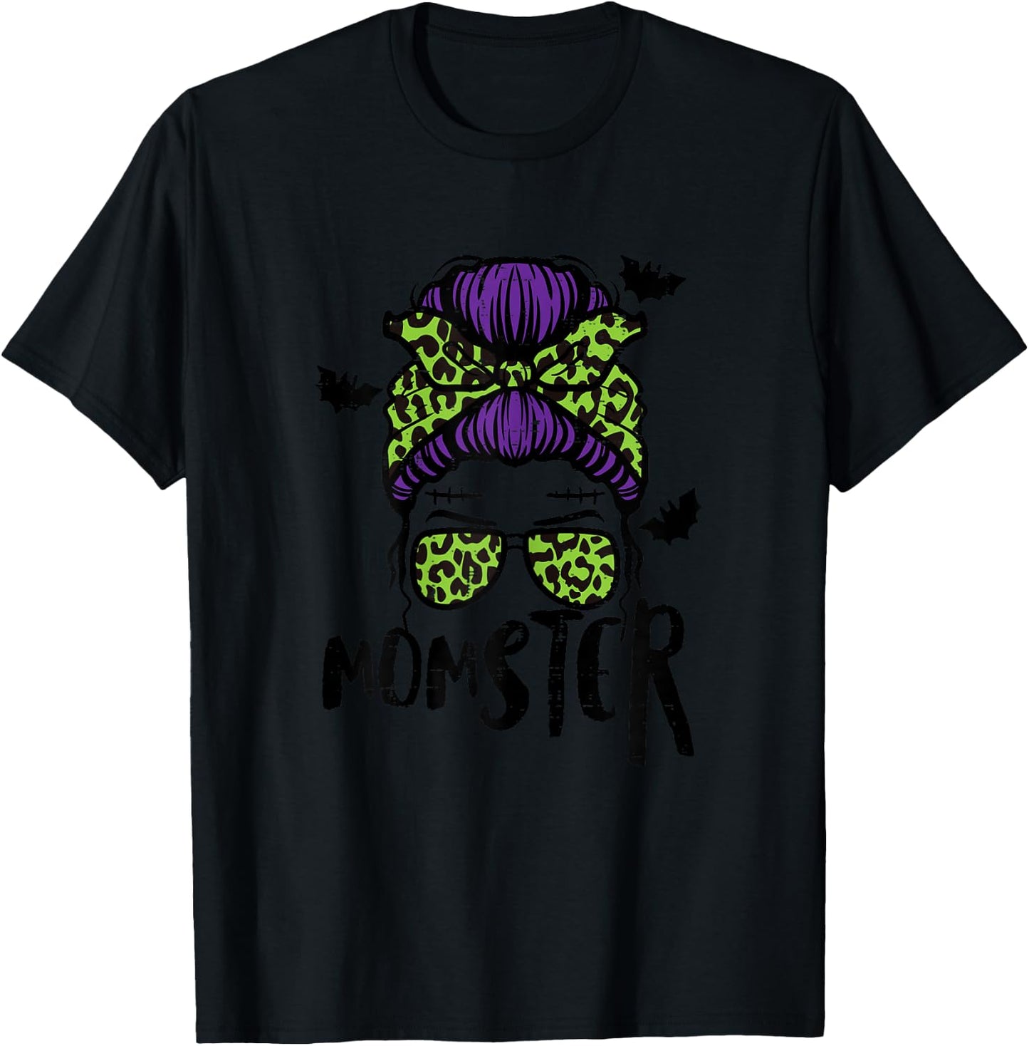 Halloween Momster Messy Bun Monster Mom Costume Mommy Mama T-Shirt - T-Shirt | Black