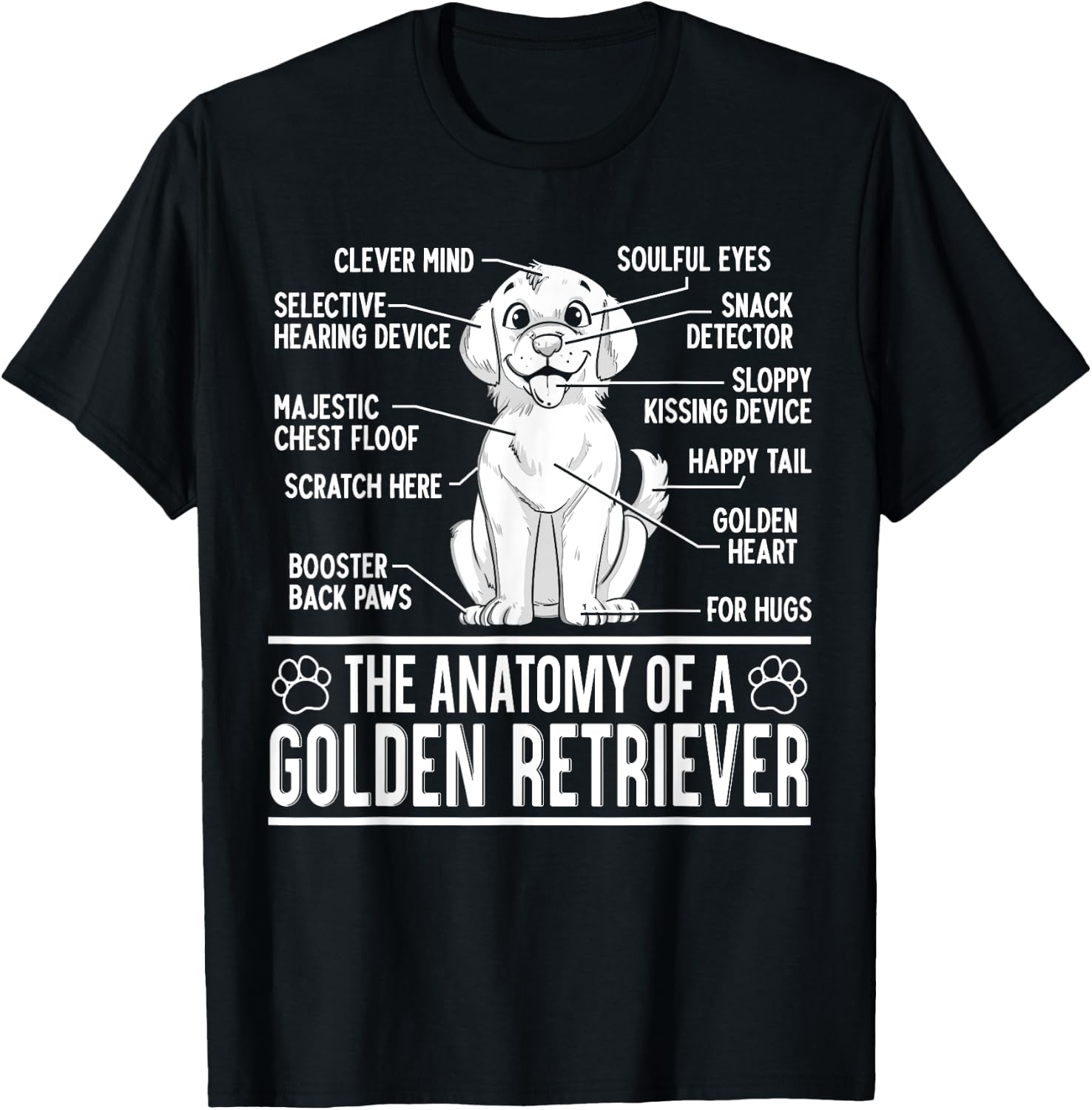 The Anatomy Of A Golden Retriever Funny Dog Lover Puppy Men Women Kids T-Shirt - T-Shirt | Black