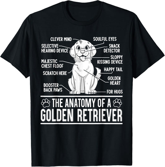 The Anatomy Of A Golden Retriever Funny Dog Lover Puppy Men Women Kids T-Shirt - T-Shirt | Black