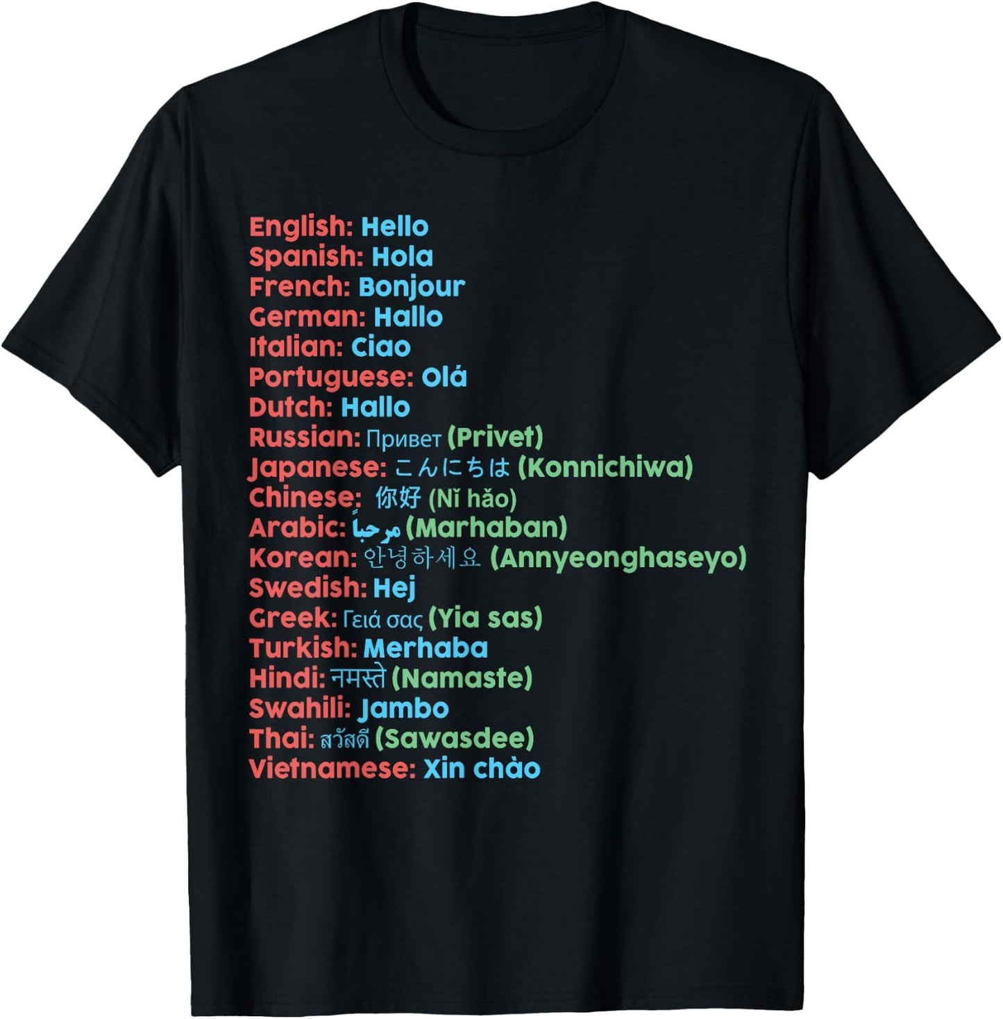 Hello Word in Different Languages Travel - - Black - Small - Short Sleeve T-Shirt - T-Shirt | Black