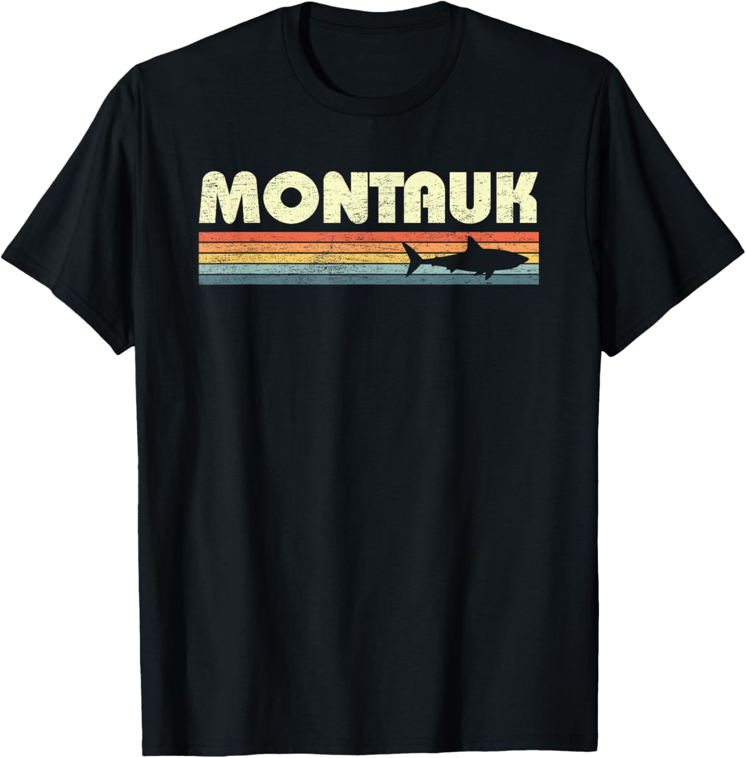 Montauk New York Vintage Shark Souvenir T-Shirt - T-Shirt | Black