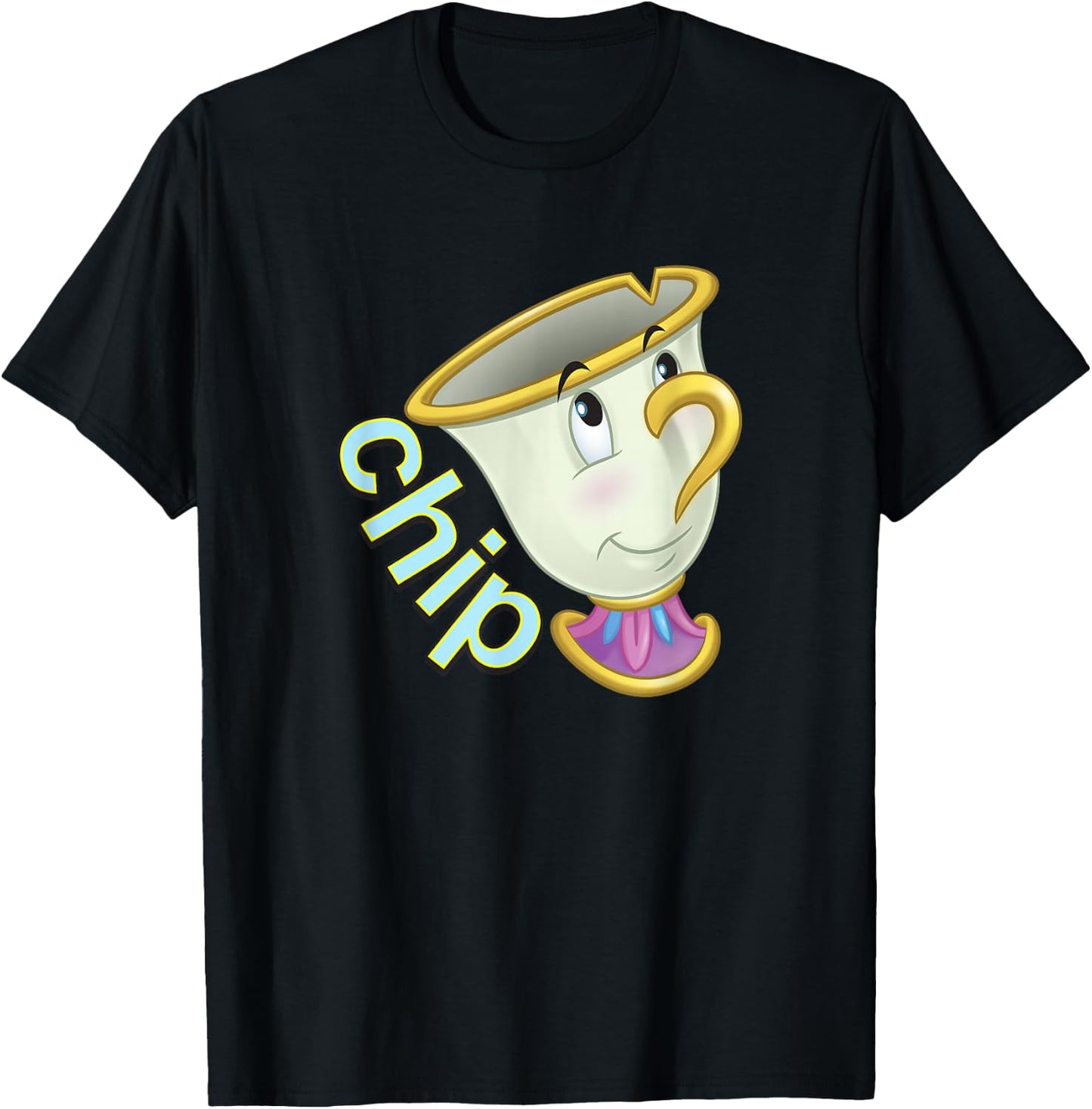 Disney Beauty and The Beast Chip Side Profile Big Face T-Shirt - T-Shirt | Black